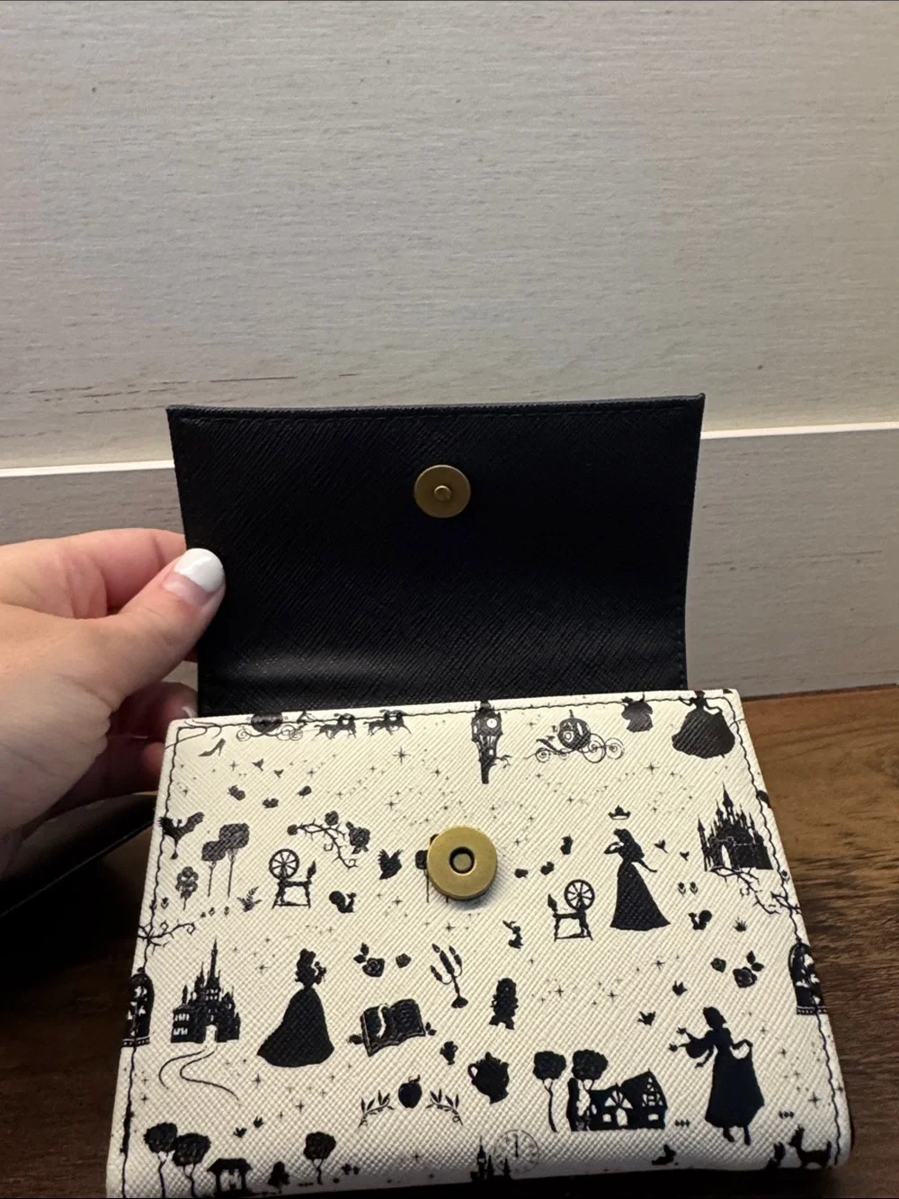 NWT Loungefly Disney Princess Silhouette AOP Flap Wallet Black White Bow